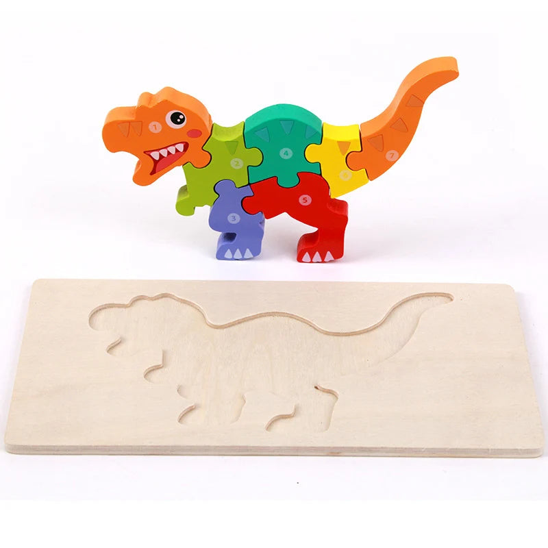New High Quality Baby Wooden 3D Puzzle Game Cartoon Animal Intelligence Jigsaw Shape Matching Montessori Toys For Children Gifts