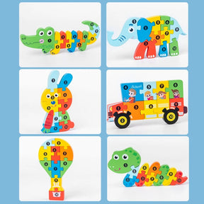 Early education puzzle for young children and babies, standing volume wooden puzzle, grab board toy