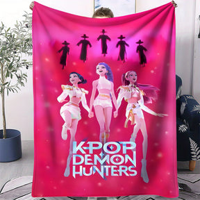 Kpop Demon Hunters Bedding Flannel Blanket – Anime Fan Gift, Soft for Home & Travel
