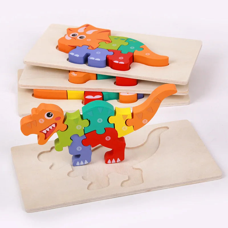New High Quality Baby Wooden 3D Puzzle Game Cartoon Animal Intelligence Jigsaw Shape Matching Montessori Toys For Children Gifts