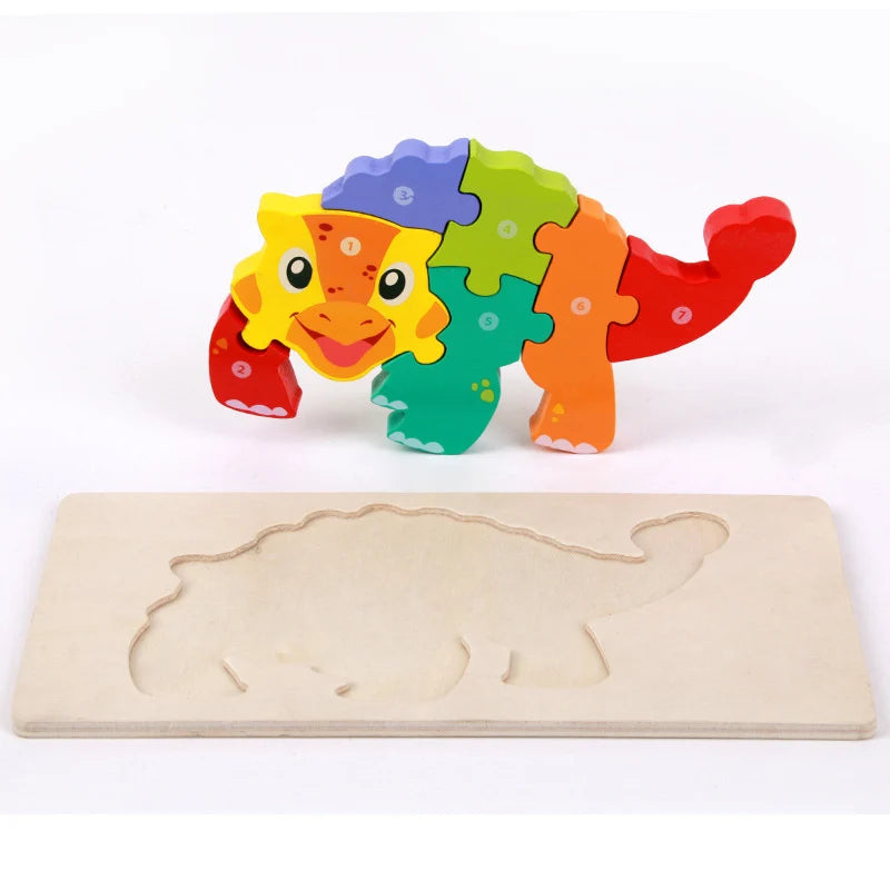 New High Quality Baby Wooden 3D Puzzle Game Cartoon Animal Intelligence Jigsaw Shape Matching Montessori Toys For Children Gifts