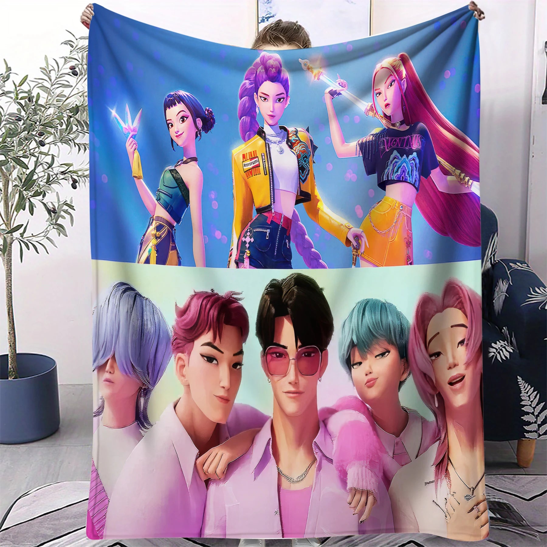 Kpop Demon Hunters Bedding Flannel Blanket – Anime Fan Gift, Soft for Home & Travel